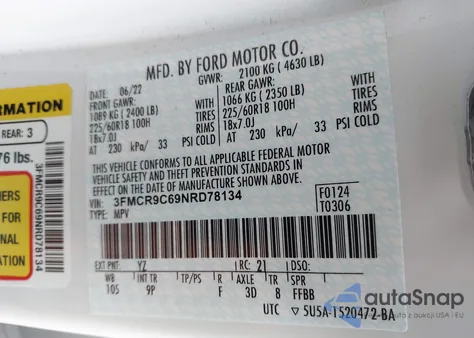 2022 Ford Bronco Sport Outer Banks from USA, damaged, VIN 3FMCR9C69NRD78134